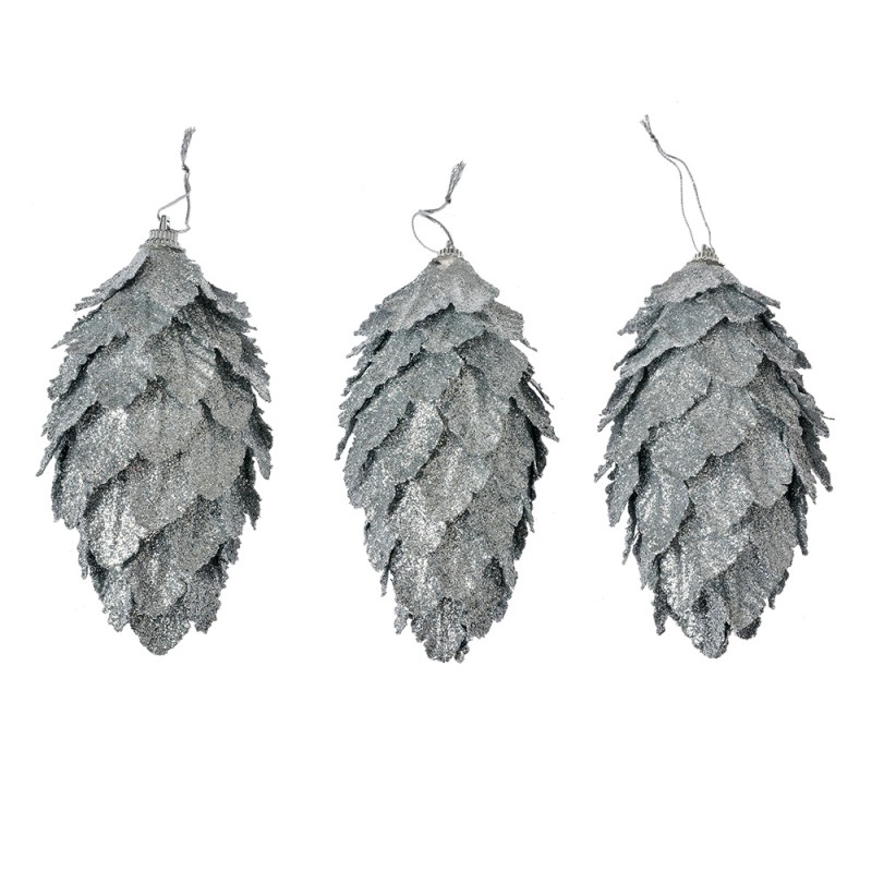 Clayre & Eef Decorative Pendant Flowers Ø 7x13 cm Silver colored Plastic