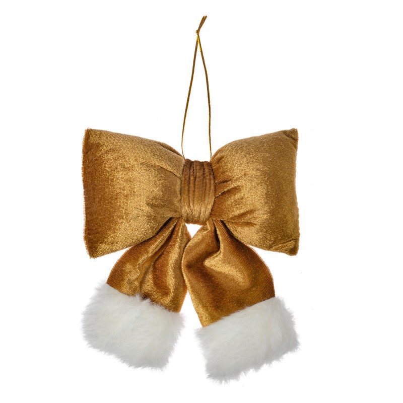 Clayre & Eef Weihnachtsanhänger Schleife 15x3x17 cm Goldfarbig Synthetisch