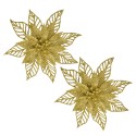 Clayre & Eef Christmas Ornament Set of 2 Poinsettia 15 cm Gold colored Plastic