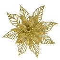 Clayre & Eef Christmas Ornament Set of 2 Poinsettia 15 cm Gold colored Plastic