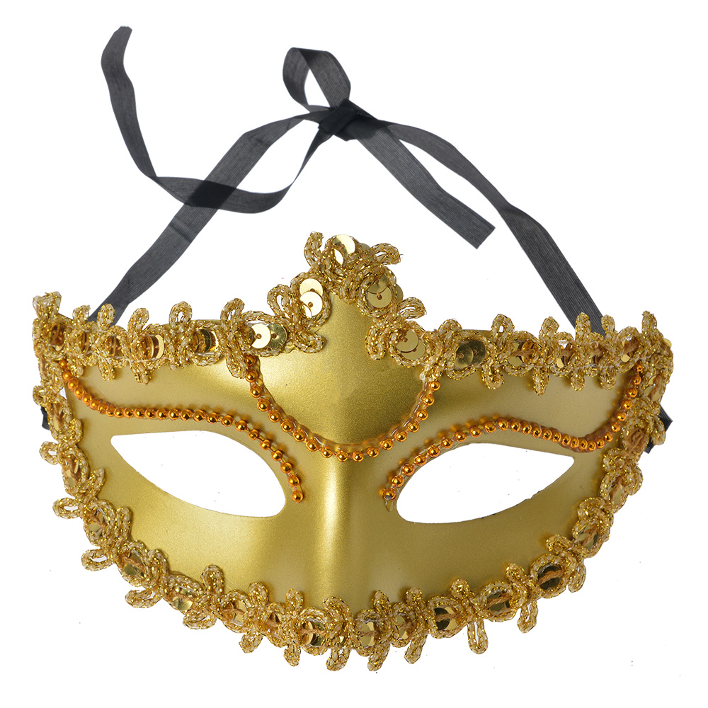 Clayre&Eef Masker Venetiaans 18x10x10 cm Goudkleurig Polyester afbeelding