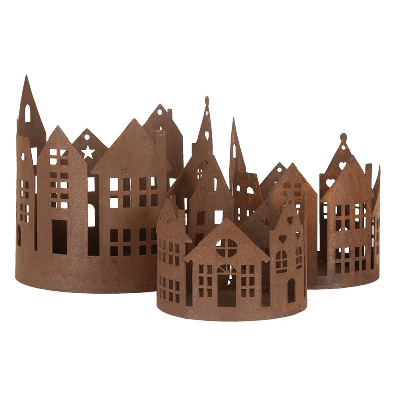 Clayre & Eef Decorative Figurine Set of 3 House  Ø 16/ Ø 11 / Ø 10 cm Brown Metal