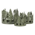 Clayre & Eef Decorative Figurine Set of 3 House Ø 15 / Ø 12 /Ø 10 cm Green Metal