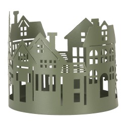 Clayre & Eef Decorative Figurine Set of 3 House Ø 15 / Ø 12 /Ø 10 cm Green Metal