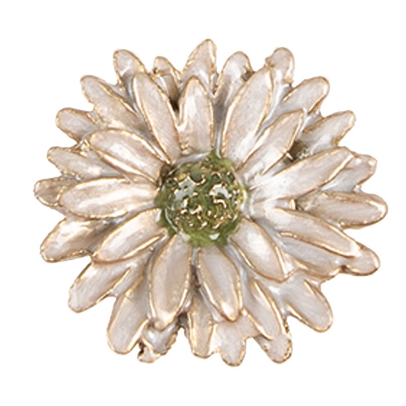 Clayre & Eef Poignée de porte Fleur Ø 4x3 cm Blanc Métal