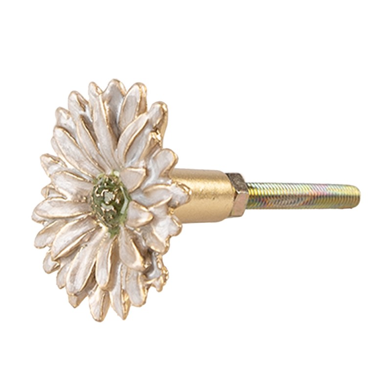 Clayre & Eef Poignée de porte Fleur Ø 4x3 cm Blanc Métal