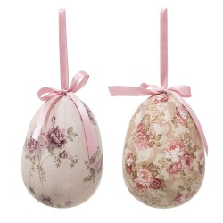 Clayre & Eef Pendentifs de Pâques, set de 2 Œuf Ø 9x12 cm Multicolore Plastique Fleurs