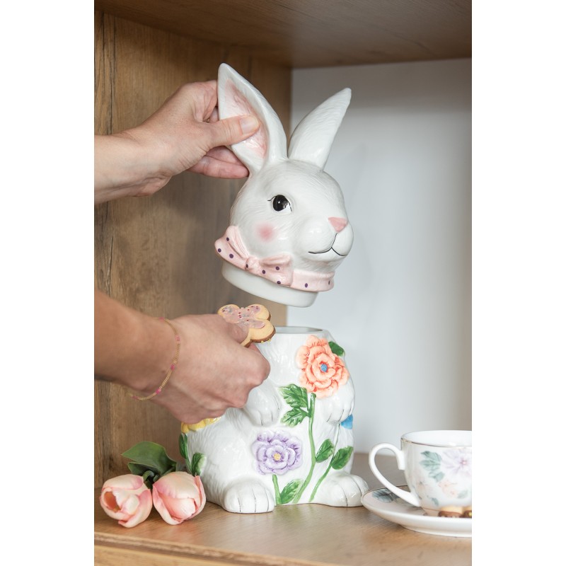 Clayre & Eef Storage Jar Rabbit 29 cm White Pink Ceramic
