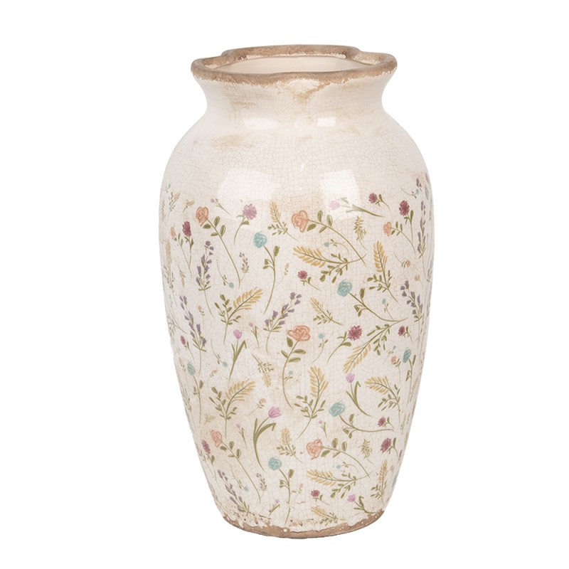 Clayre & Eef Vase Ø 21x37 cm Beige Pink Ceramic Flowers