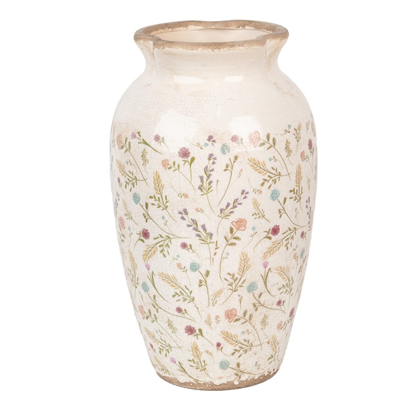 Clayre & Eef Vase Ø 21x37 cm Beige Pink Ceramic Flowers