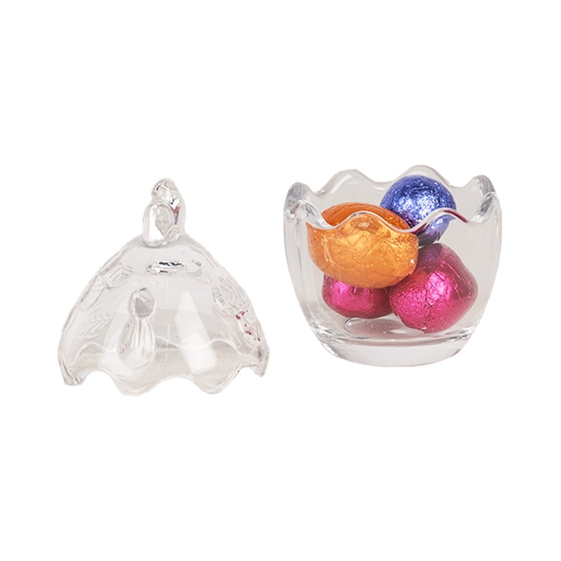 Clayre & Eef Glass Jar Chicken Ø 6x9 cm Transparent Glass
