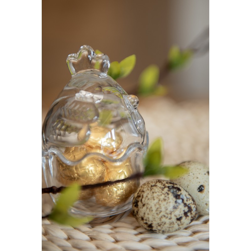 Clayre & Eef Glass Jar Chicken Ø 6x9 cm Transparent Glass