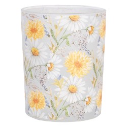 Clayre & Eef Porte-bougie set de 2 Ø 7x8 / 10x13 cm Blanc Jaune Verre Fleurs