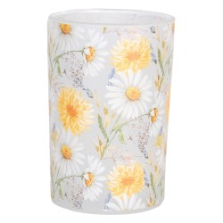 Clayre & Eef Porte-bougie Ø 12x18 cm Blanc Jaune Verre Fleurs