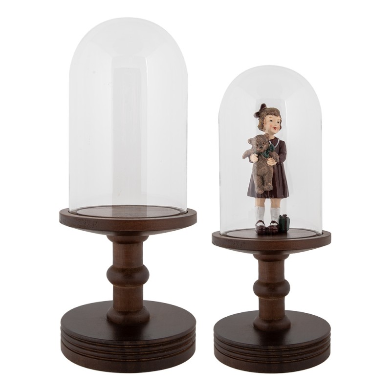 Clayre & Eef Glazen Stolp Ø 17x40 cm Bruin Hout Glas