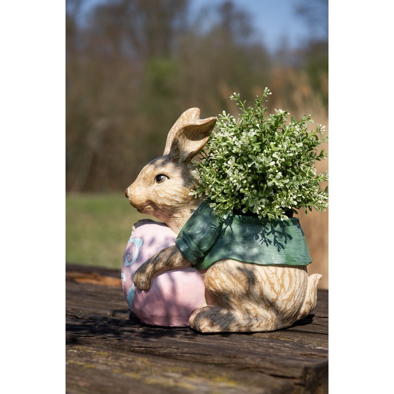Clayre & Eef Planter Rabbit 30 cm Brown Green Polyresin