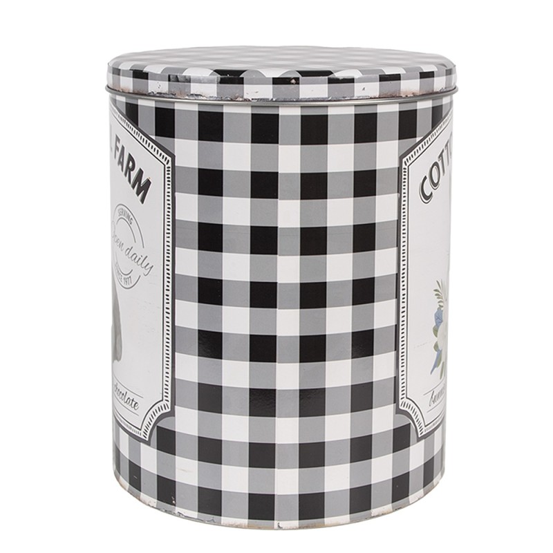 Clayre & Eef Scatola di conservazione in latta Ø 20x24 / Ø 17x23 cm Bianco Nero Metallo Rotondo Coniglio