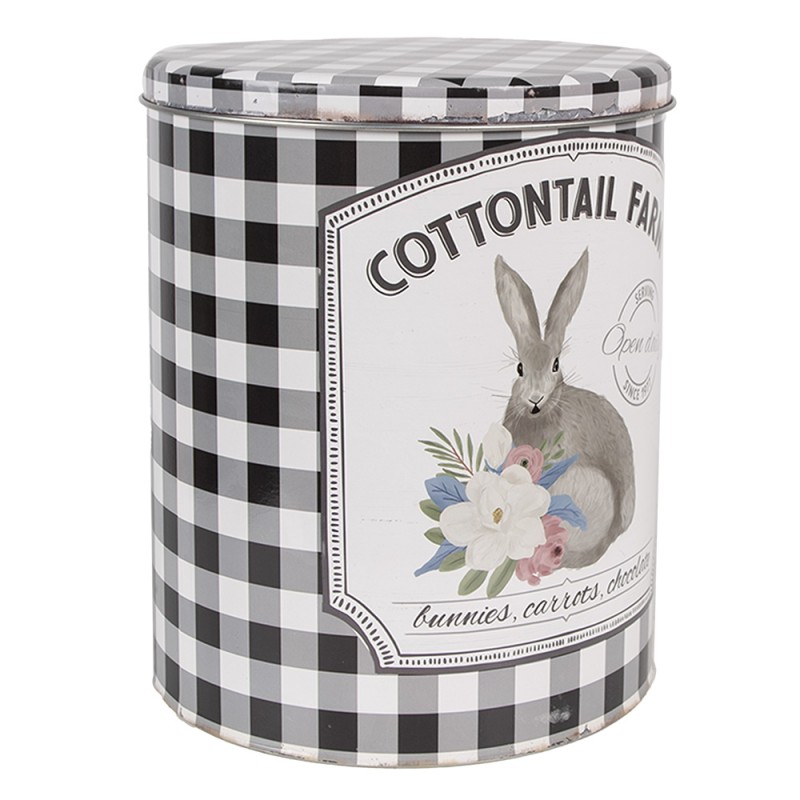 Clayre & Eef Scatola di conservazione in latta Ø 20x24 / Ø 17x23 cm Bianco Nero Metallo Rotondo Coniglio
