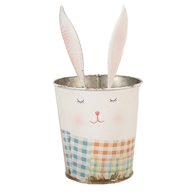 Clayre & Eef Cutlery Tray Ø 12x23 cm White Pink Iron Rabbit