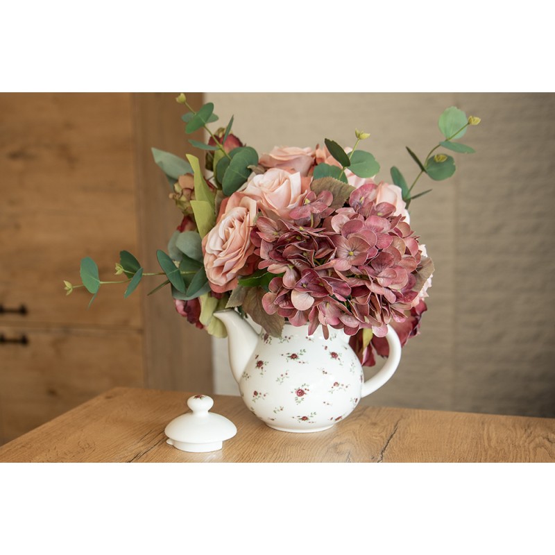 Clayre & Eef Theepot  1200 ml Beige Keramiek Rond Bloemen