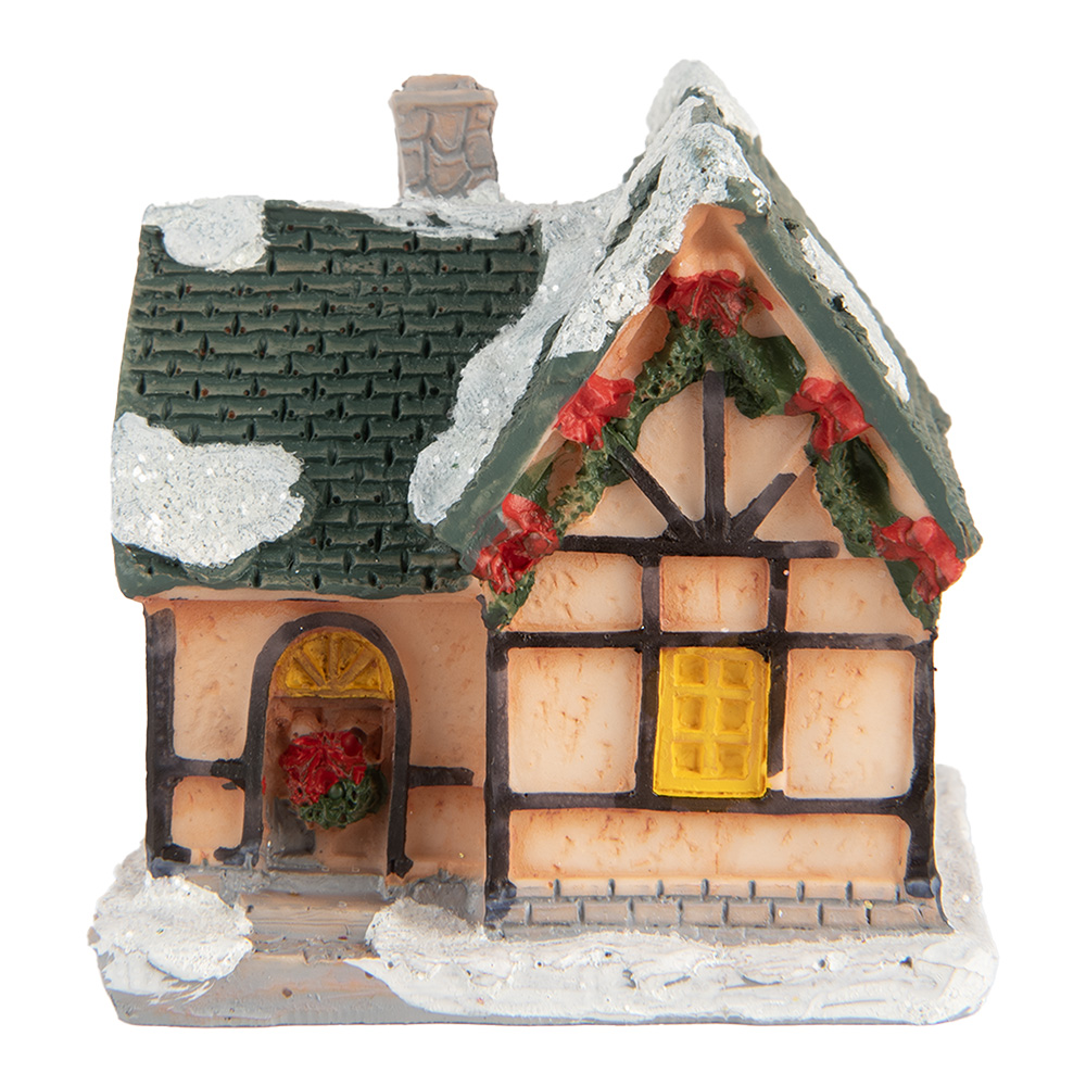 Clayre & Eef Decoratie Huis met LED 6x5x6 cm Oranje Kunststof afbeelding 1