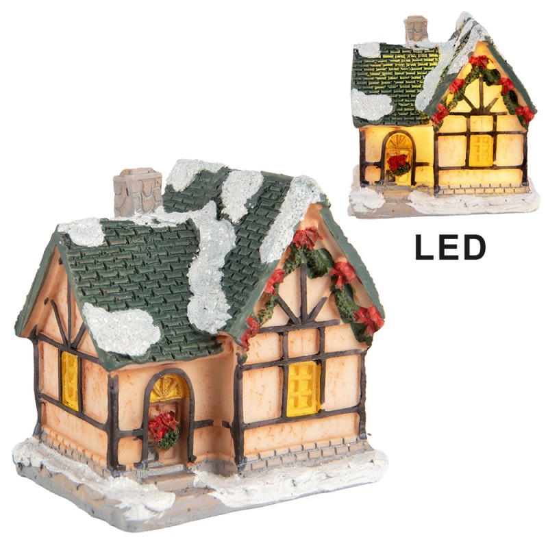 Clayre & Eef Dekoratives Haus mit LED 6x5x6 cm Orange Kunststoff