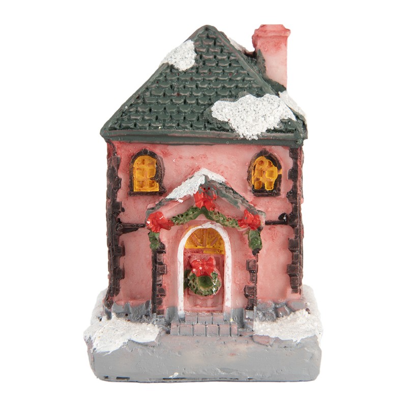 Clayre & Eef Dekoratives Haus mit LED 4x5x6 cm Rosa Kunstleder Metall