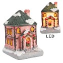 Clayre & Eef Dekoratives Haus mit LED 4x5x6 cm Rosa Kunstleder Metall