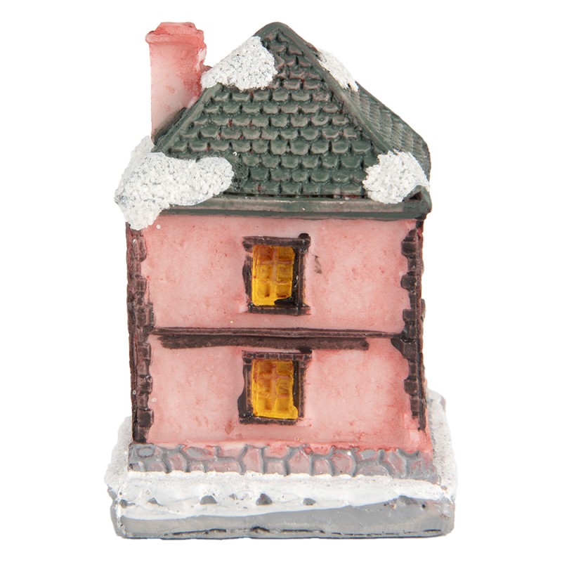 Clayre & Eef Dekoratives Haus mit LED 4x5x6 cm Rosa Kunstleder Metall