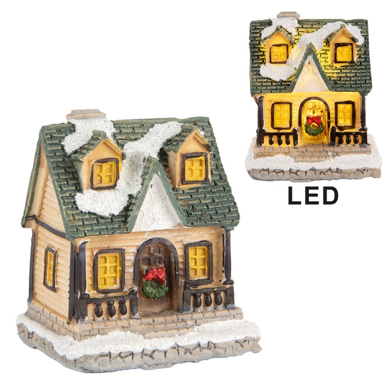 Clayre & Eef Decorative House with LED 5x5x6 cm Beige Plastic
