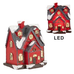 Clayre & Eef Decorative House with LED 6x5x7 cm Red Plastic