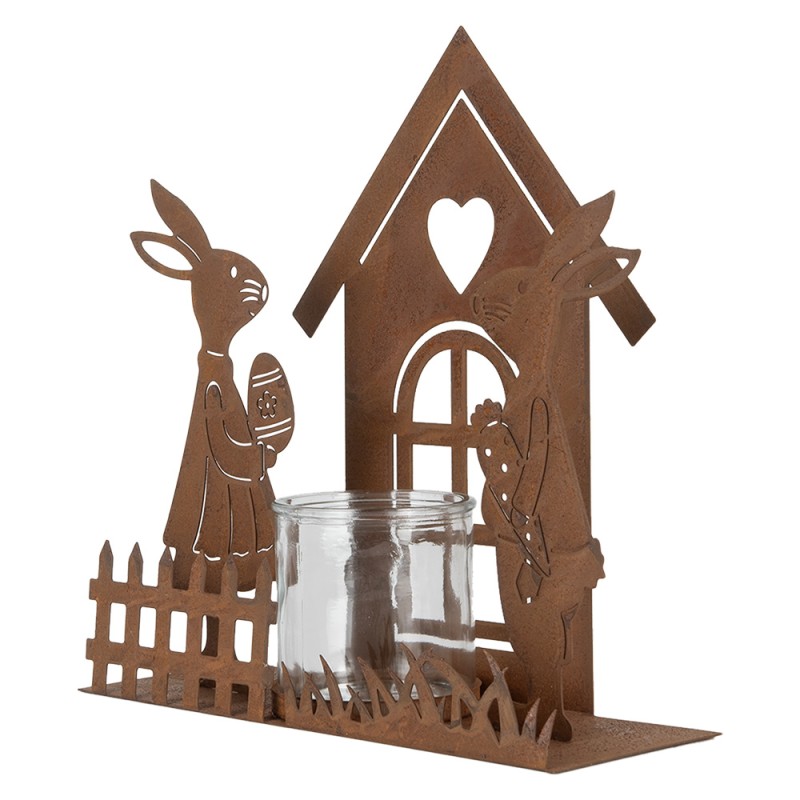 Clayre & Eef Tealight Holder 26x9x26 cm Brown Metal Rabbits