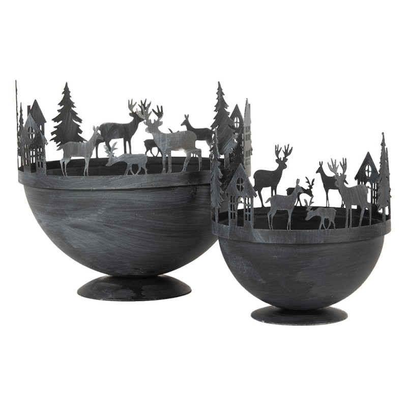 Clayre & Eef Decoratie schaal Ø 19x17 / Ø 13x14 cm Grijs Metaal