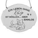 Clayre & Eef Targhetta con testo 18x15 cm Bianco Metallo Gatto