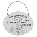 Clayre & Eef Targhetta con testo 18x15 cm Bianco Metallo Gatto