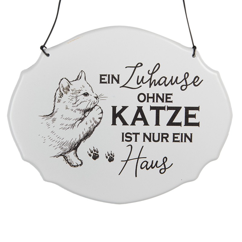 Clayre & Eef Tekstbord 18x15 cm Wit Metaal Kat