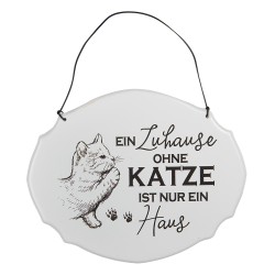 Clayre & Eef Textschild 18x15 cm Weiß Metall Katze