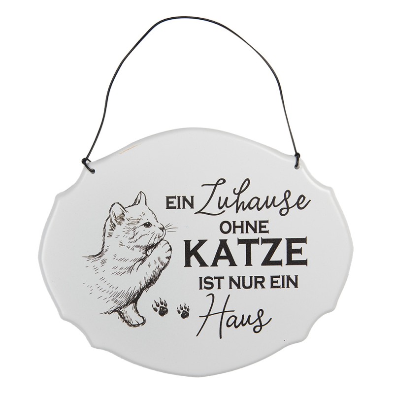 Clayre & Eef Tekstbord 18x15 cm Wit Metaal Kat