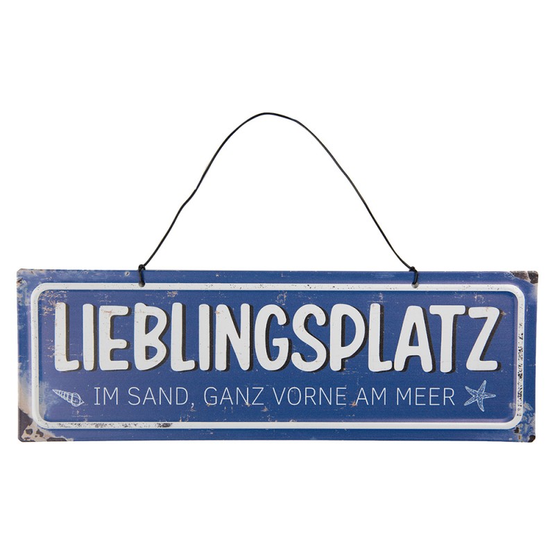 Clayre & Eef Tekstbord 30x10 cm Blauw Metaal