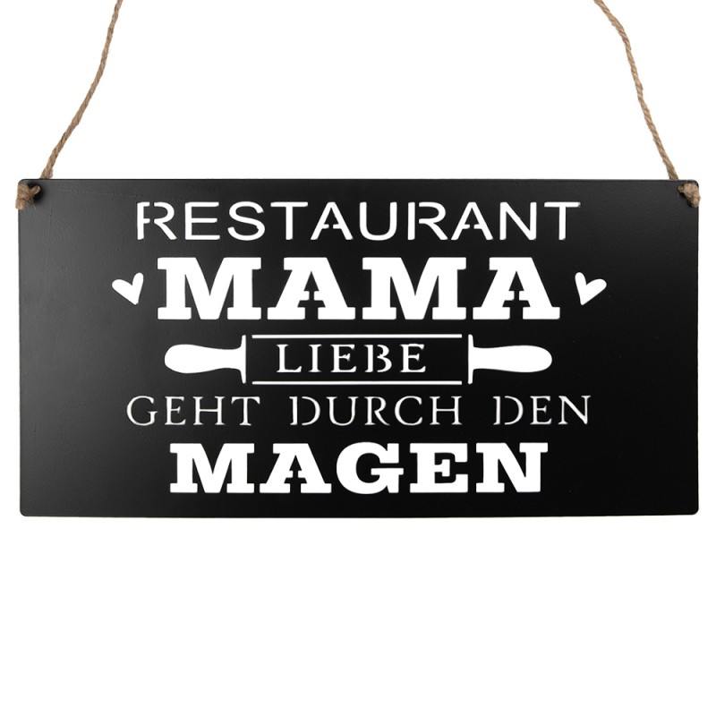 Clayre & Eef Targhetta con testo 40x20 cm Nero Metallo Mama