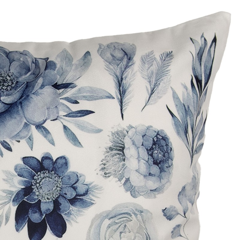 Clayre & Eef Cushion Cover 45x45 cm White Blue Polyester Flowers