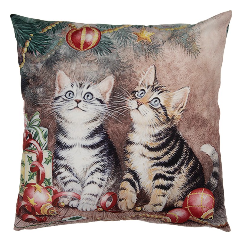 Clayre & Eef Kissenbezug 45x45 cm Braun Polyester Katzen
