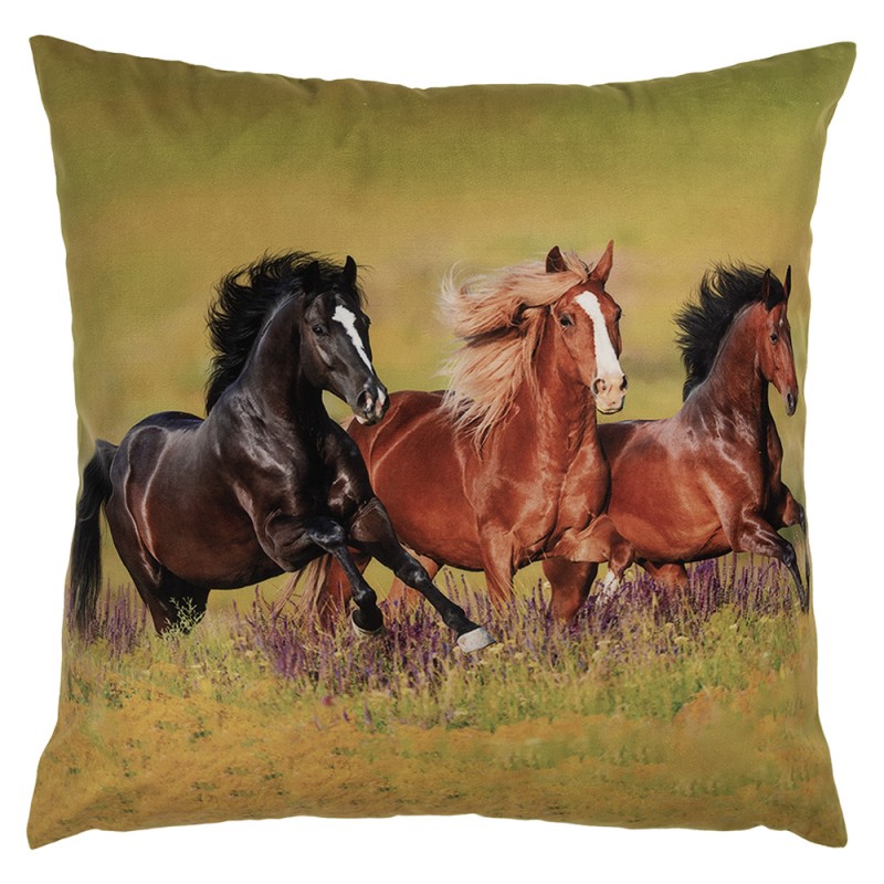 Clayre & Eef Housse de coussin 45x45 cm Vert Polyester Chevaux
