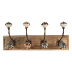 Clayre & Eef Wall Hook Set of 4 45x11x18 cm Brown Wood Metal
