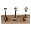 Clayre & Eef Attaccapanni da parete 3 ganci 31x10x16 cm Marrone Legno Metallo