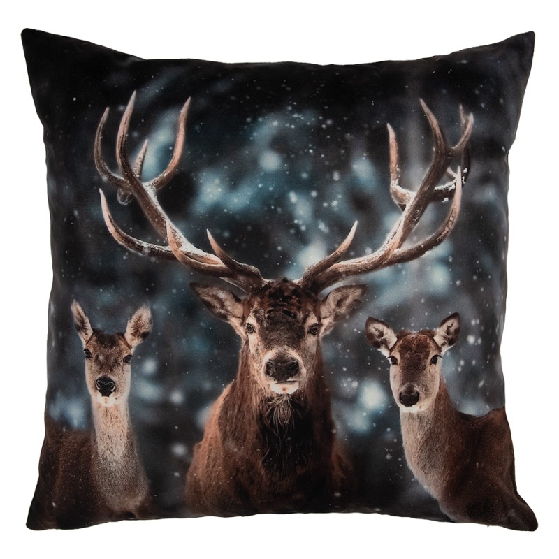 Clayre & Eef Housse de coussin 45x45 cm Gris Polyester Cerfs