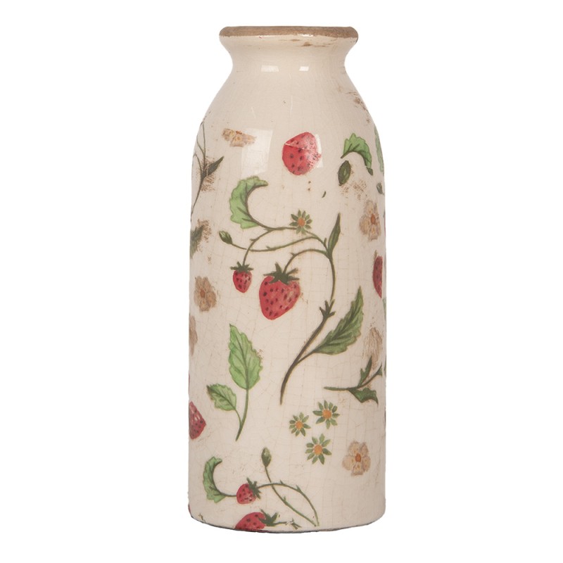 Clayre & Eef Vaas Ø 8x20 cm Beige Keramiek Aardbeien