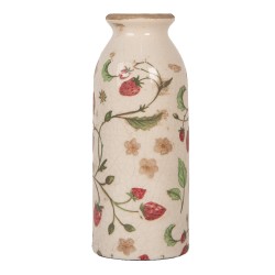Clayre & Eef Vase Ø 8x20 cm Beige Ceramic Strawberries