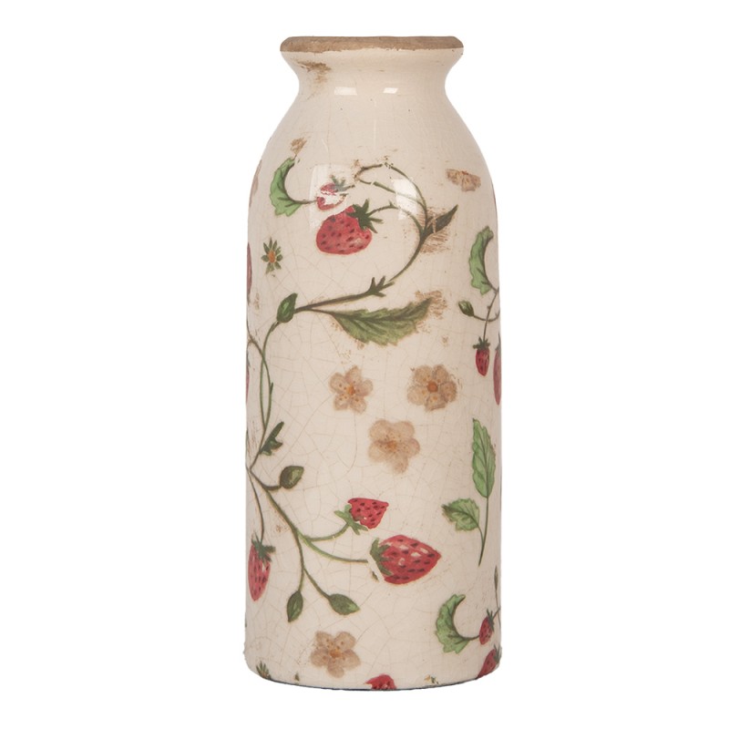 Clayre & Eef Vaas Ø 8x20 cm Beige Keramiek Aardbeien