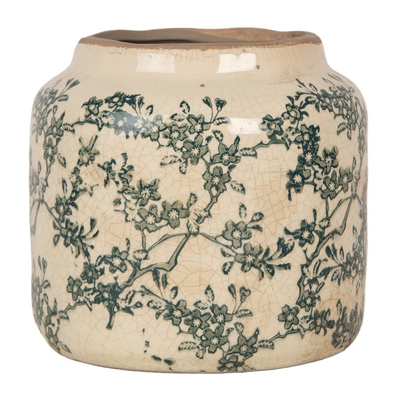 Clayre & Eef Pot de fleurs Ø 16x15 cm Beige Vert Céramique
